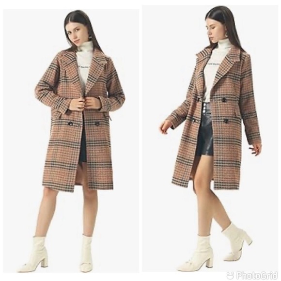 Wonderful Retro Plaid Wool-Blend Coat Size Small - Picture 2 of 16